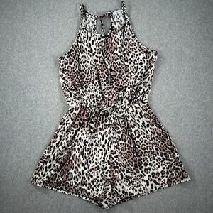 White Birch Animal Print Romper Jumpsuit Shorts Size Medium Sleeveless Tie Waist